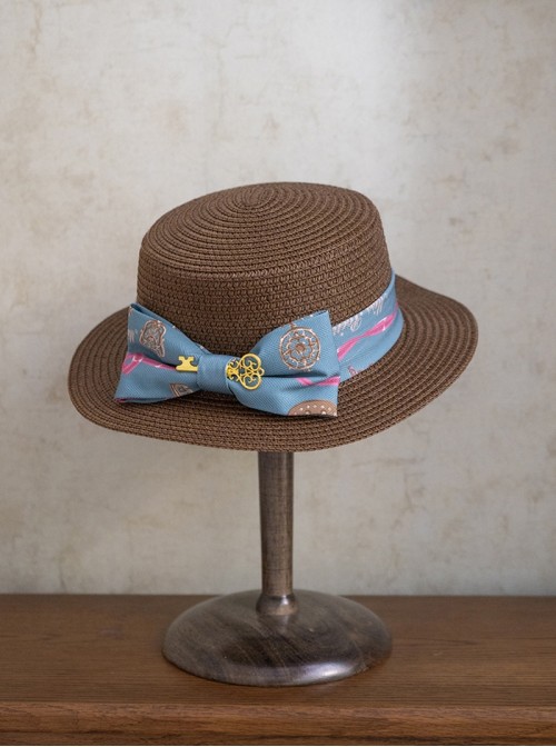 Antique Key Series Classic Lolita Retro Elegant British Style Print Woven Straw Hat