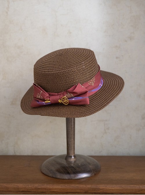 Antique Key Series Classic Lolita Retro Elegant British Style Print Woven Straw Hat