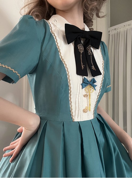 Antique Key Series Classic Lolita Elegant British Style Vintage Key Print Bowknot Tie