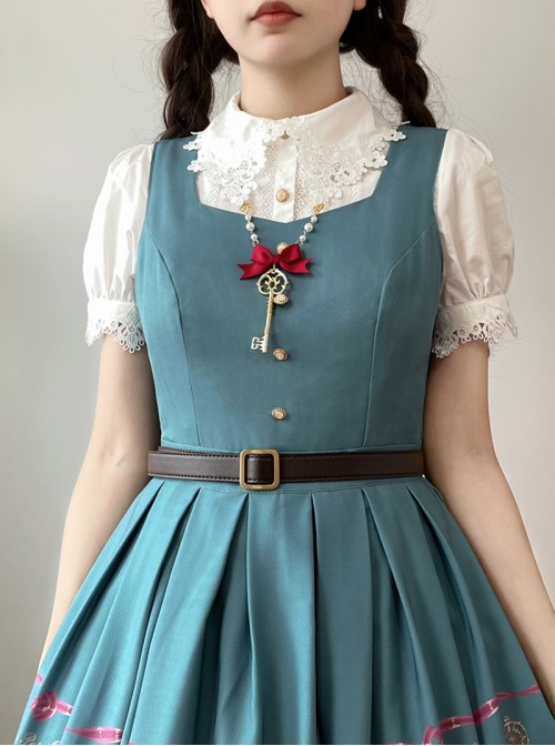 Antique Key Series Classic Lolita Elegant Delicate Pearl Key Bowknot Necklace