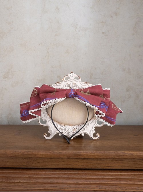Antique Key Series Sweet Lolita Retro British Style Print Bowknot Headband