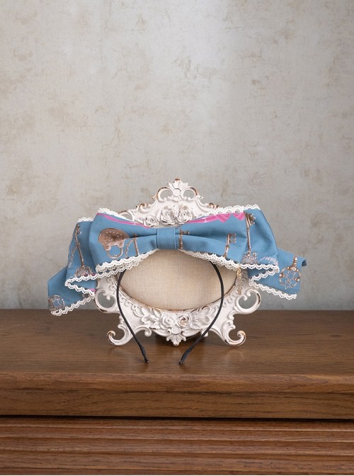 Antique Key Series Sweet Lolita Retro British Style Print Bowknot Headband