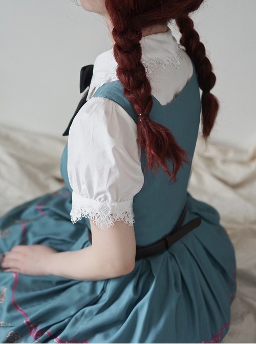 Antique Key Series Classic Lolita Elegant British Style Vintage Print Suspender Dress