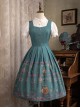 Antique Key Series Classic Lolita Elegant British Style Vintage Print Suspender Dress