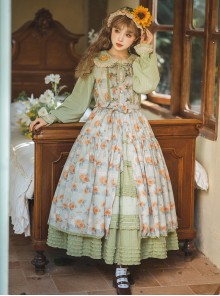 Garden Sunflower Series Classic Lolita Pastoral Comfortable Long Printed Camisole Dress
