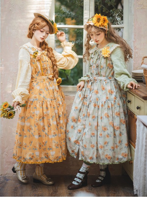 Garden Sunflower Series Classic Lolita Pastoral Comfortable Long Printed Camisole Dress