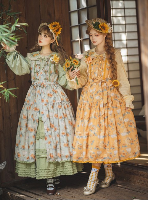 Garden Sunflower Series Classic Lolita Pastoral Comfortable Long Printed Camisole Dress