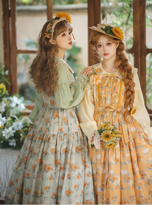 Garden Sunflower Series Classic Lolita Pastoral Comfortable Long Printed Camisole Dress