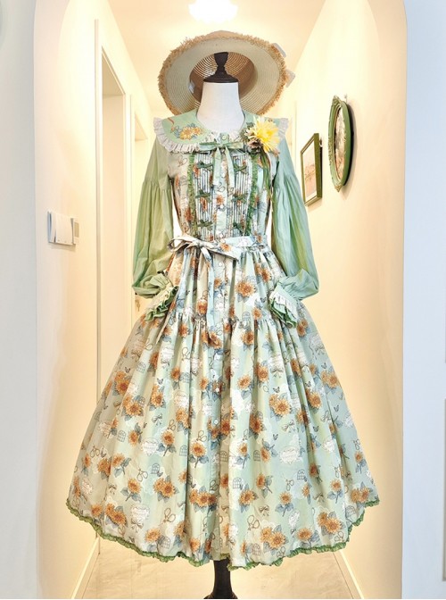 Garden Sunflower Series Classic Lolita Pastoral Comfortable Long Printed Camisole Dress