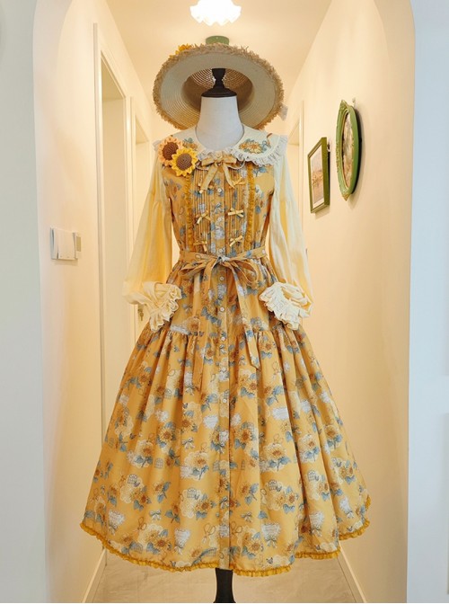 Garden Sunflower Series Classic Lolita Pastoral Comfortable Long Printed Camisole Dress