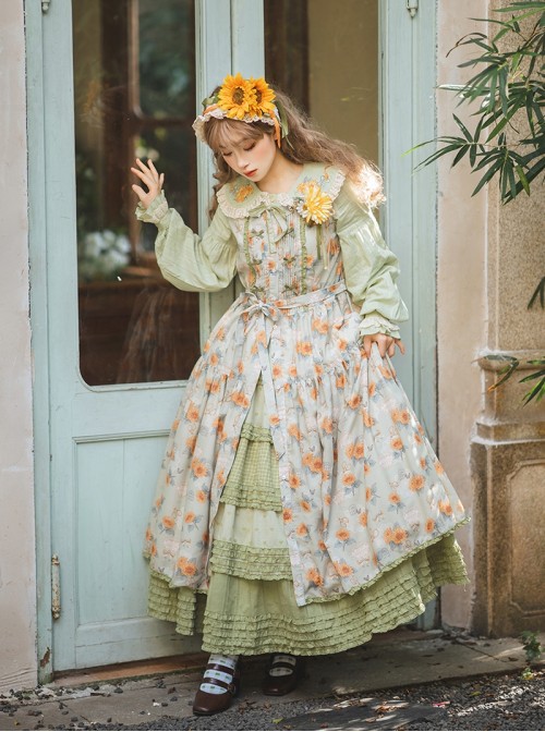Garden Sunflower Series Classic Lolita Pastoral Comfortable Long Printed Camisole Dress