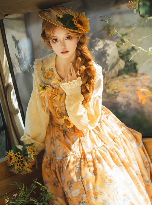 Garden Sunflower Series Classic Lolita Pastoral Comfortable Long Printed Camisole Dress