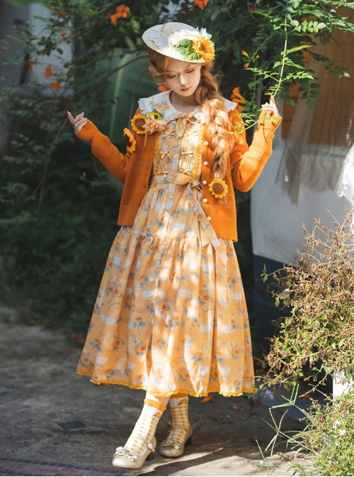 Garden Sunflower Series Classic Lolita Pastoral Comfortable Long Printed Camisole Dress