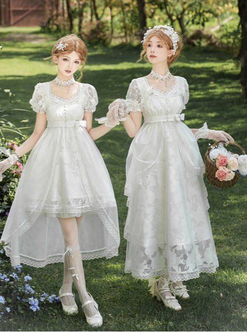 Moonlight Danube Series Classic Lolita Elegant Retro Roman White Long Suspender Dress Veil Top Set