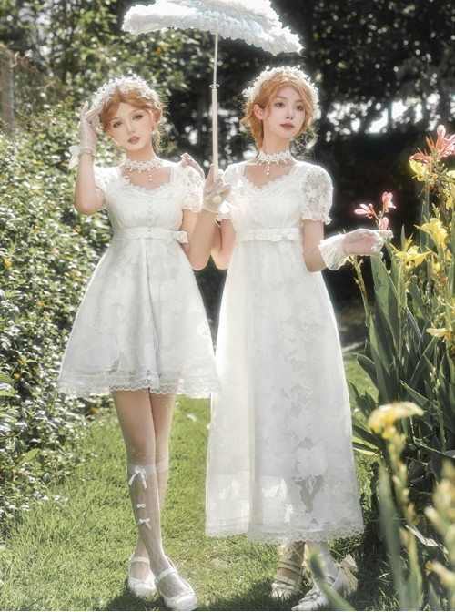 Moonlight Danube Series Classic Lolita Elegant Retro Roman White Long Suspender Dress Veil Top Set