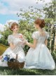 Moonlight Danube Series Classic Lolita Elegant Lily Valley Headpiece Choker White Short Suspender Dress Veil Set