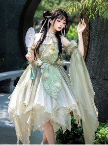 Butterfly Memories Spring Mountain Series Sweet Lolita Light Green Chinese Style Elegant Pearl Suspender Dress