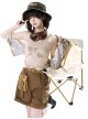 Garden Kitty Series Kawaii Fashion Brown Tabby Cat Print Vacation Style Casual Fanny Pack Vest Shorts Shirt Set