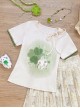 Lucky Bunny Series Kawaii Fashion Retro Japanese Style Four-Leaf Clover Print Bowknot Tie Up Slim Short Sleeve T-Shirt
