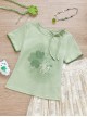Lucky Bunny Series Kawaii Fashion Retro Japanese Style Four-Leaf Clover Print Bowknot Tie Up Slim Short Sleeve T-Shirt