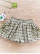 Four-Leaf Clover Kawaii Fashion Retro Bowknot Tie Versatile Fresh Green Checkered Bloomers Shorts