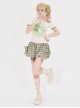 Four-Leaf Clover Kawaii Fashion Retro Bowknot Tie Versatile Fresh Green Checkered Bloomers Shorts