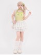 Four Leaf Clover Kawaii Fashion Youthful Yellow Green Striped Knit Halter Neck Fake Two-Piece Backless Tank Top