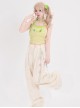 Four Leaf Clover Kawaii Fashion Youthful Yellow Green Striped Knit Halter Neck Fake Two-Piece Backless Tank Top