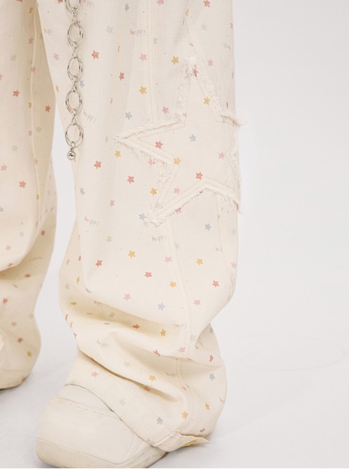 Star Candy Series Kawaii Fashion Vitality Macaron Colorful Star Print Embroidered Casual Wide Leg Pants