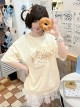 Bear Bagel Series Kawaii Fashion Summer Apricot Pure Cotton Simple Cute Print Loose Short Sleeve T-Shirt