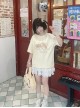 Bear Bagel Series Kawaii Fashion Summer Apricot Pure Cotton Simple Cute Print Loose Short Sleeve T-Shirt