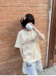 Bear Bagel Series Kawaii Fashion Summer Apricot Pure Cotton Simple Cute Print Loose Short Sleeve T-Shirt