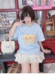 Bunny Bun Series Kawaii Fashion Simple Daily Blue Relaxed Print Round Neck Short Sleeve T-Shirt