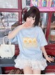 Bunny Bun Series Kawaii Fashion Simple Daily Blue Relaxed Print Round Neck Short Sleeve T-Shirt