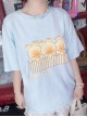 Bunny Bun Series Kawaii Fashion Simple Daily Blue Relaxed Print Round Neck Short Sleeve T-Shirt