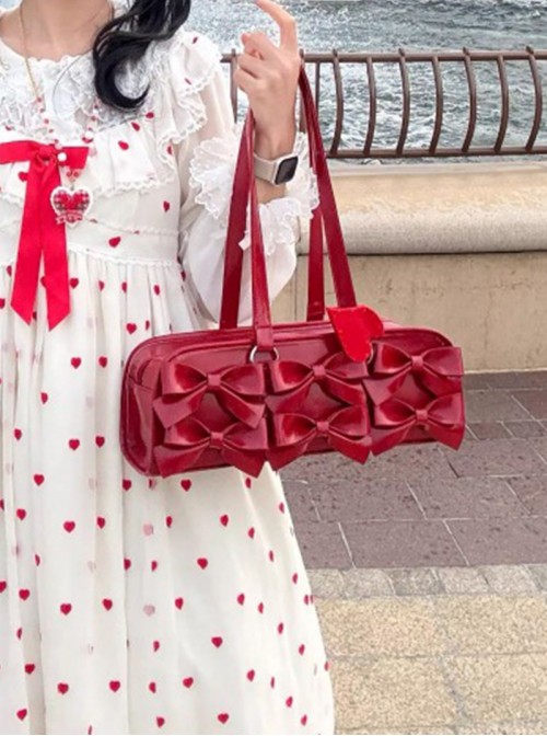 Sweet Dreams Series Cute Sweet Lolita Japanese Style Bowknot PU Single Shoulder Baguette Bag
