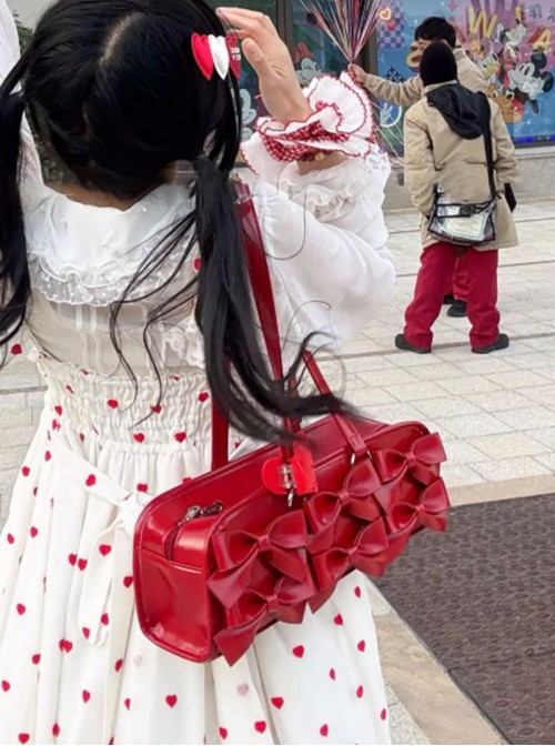 Sweet Dreams Series Cute Sweet Lolita Japanese Style Bowknot PU Single Shoulder Baguette Bag