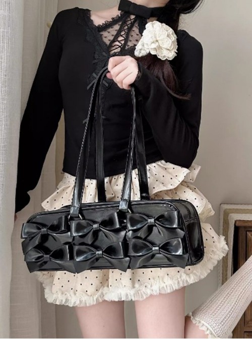 Sweet Dreams Series Cute Sweet Lolita Japanese Style Bowknot PU Single Shoulder Baguette Bag