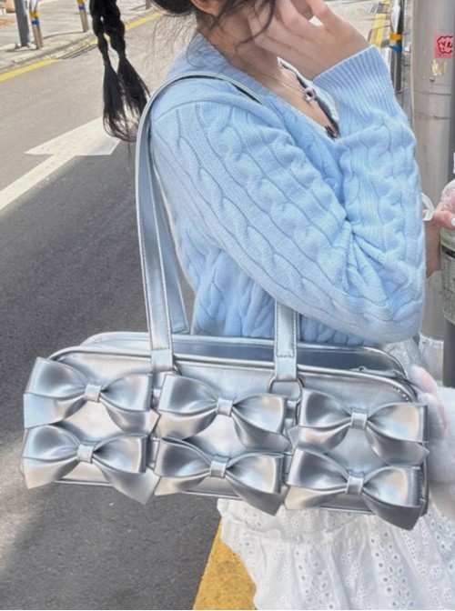 Sweet Dreams Series Cute Sweet Lolita Japanese Style Bowknot PU Single Shoulder Baguette Bag