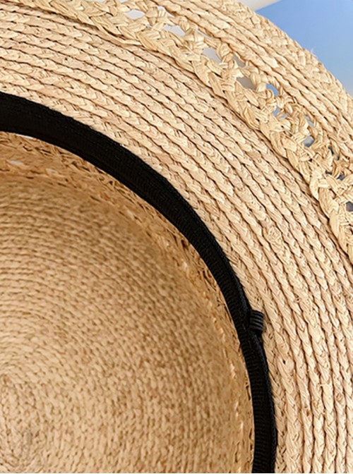 Raffia Handwoven Kawaii Fashion Women Summer Beach Vacation Sun Protection Flat Top Straw Hat