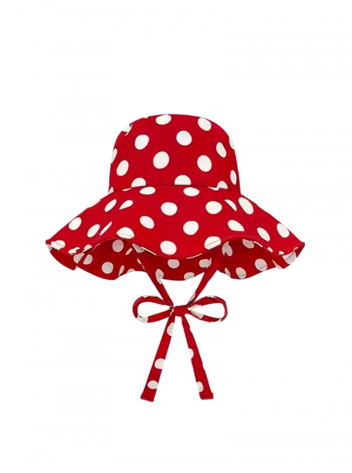 Round Polka Dot Kawaii Fashion Women Summer Sun Protection French Vintage Ribbon Fisherman Hat