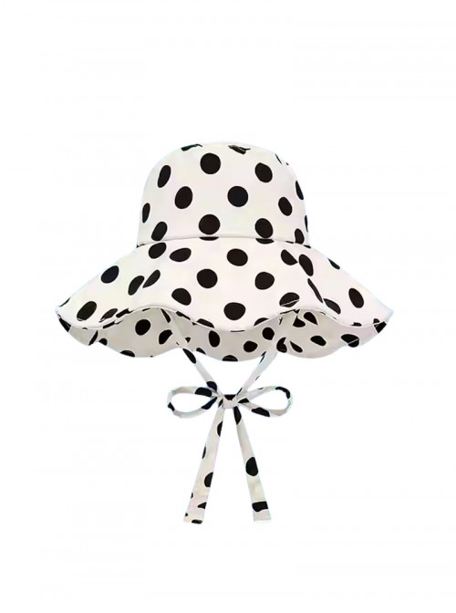 Round Polka Dot Kawaii Fashion Women Summer Sun Protection French Vintage Ribbon Fisherman Hat