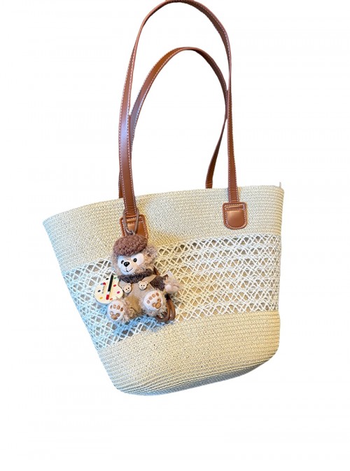 French Country Style Kawaii Fashion Beach Vacation Straw Woven Large Capacity Basket Tote Bag