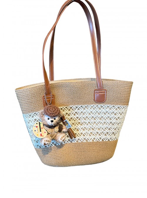 French Country Style Kawaii Fashion Beach Vacation Straw Woven Large Capacity Basket Tote Bag