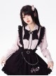 Sakura Jirai Onna Kawaii Fashion Sweet Cool Black Pink Shirt Suspender Skirt Pearl Chain Bowknot Tie Set