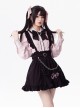 Sakura Jirai Onna Kawaii Fashion Sweet Cool Black Pink Shirt Suspender Skirt Pearl Chain Bowknot Tie Set