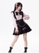 Sakura Jirai Onna Kawaii Fashion Sweet Cool Black Pink Shirt Suspender Skirt Pearl Chain Bowknot Tie Set