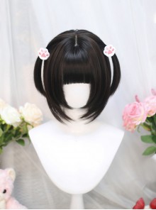 Otaku Girl Series Sweet Lolita Black Tea Color Japanese Straight Bangs Cute Short Straight Wig