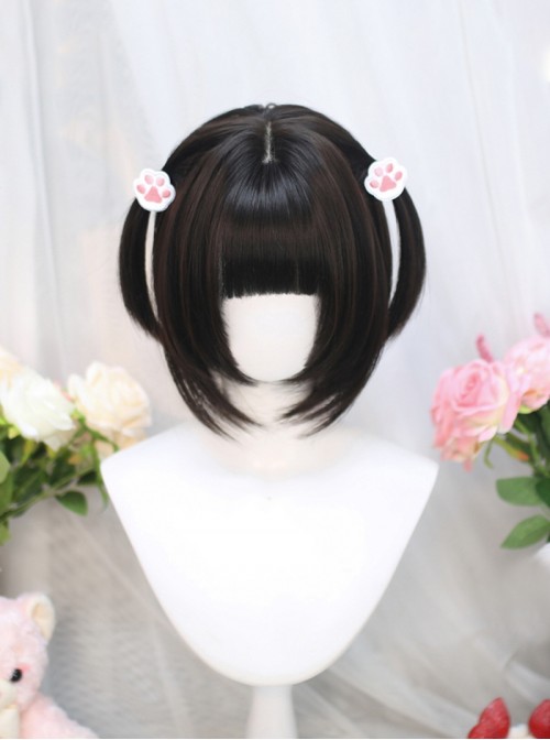 Otaku Girl Series Sweet Lolita Black Tea Color Japanese Straight Bangs Cute Short Straight Wig