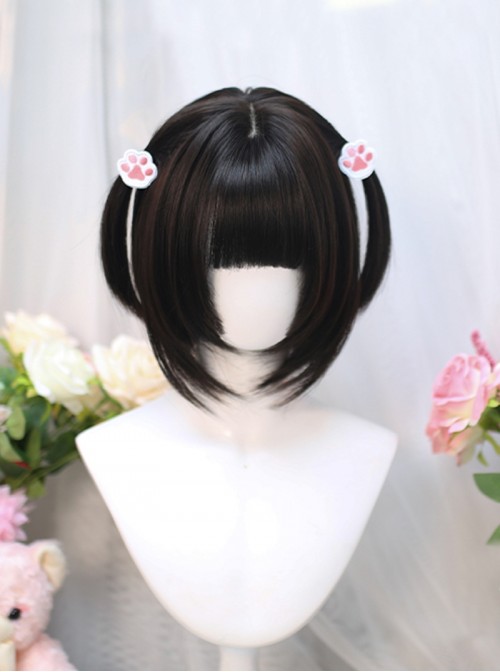 Otaku Girl Series Sweet Lolita Black Tea Color Japanese Straight Bangs Cute Short Straight Wig